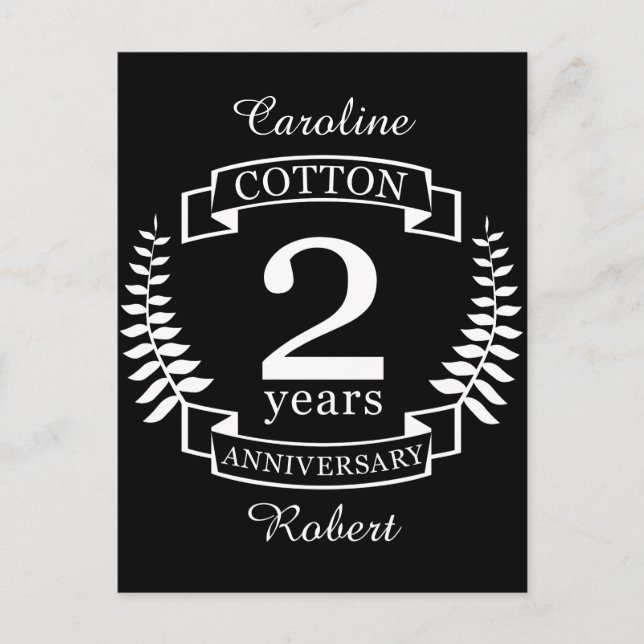 Cotton wedding anniversary 2 years married postcard (Front)