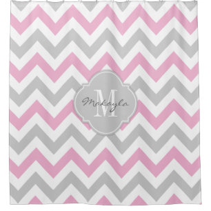 Cottoncandy Pink and Grey Chevron with Monogram Shower Curtain