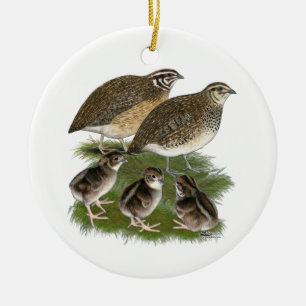 Coturnix Quail Family Ceramic Ornament