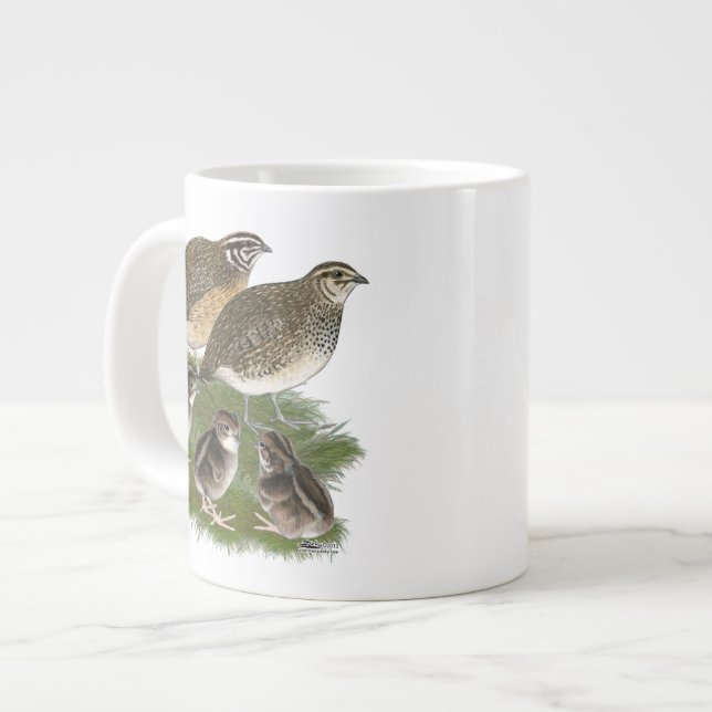 Coturnix Quail Family Large Coffee Mug (Front Left)