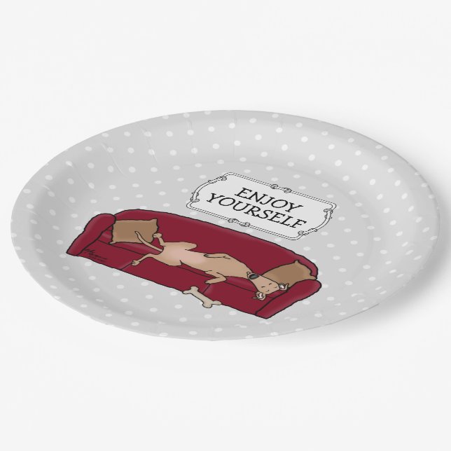Couch Greyhound (fawn) Dog Lazy Sleeping Funny Paper Plate (Angled)