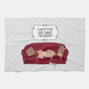 Couch Greyhound (fawn) Dog Lazy Sleeping Funny Tea Towel