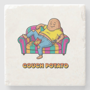 Couch Potato Cartoon Stone Coaster