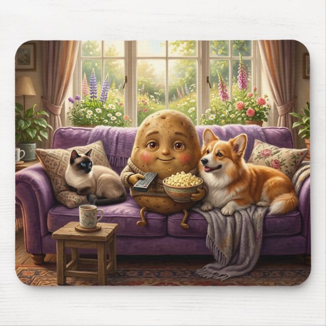 Couch Potato Corgi and Cat Mouse Pad (Front)