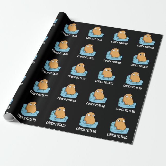 Couch Potato Funny Potato Pun Dark BG Wrapping Paper (Unrolled)