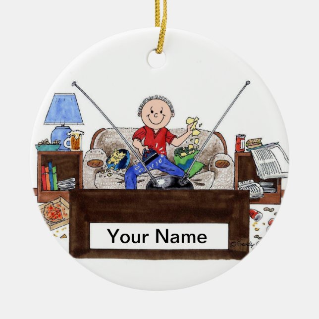 Couch Potato - Male Ceramic Tree Decoration (Front)