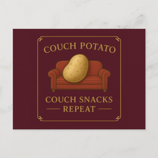 Couch Potato Postcard - Couch, Snacks, Repeat  (Front)