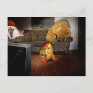 Couch Potatoes With Father Asleep on the Couch Postcard