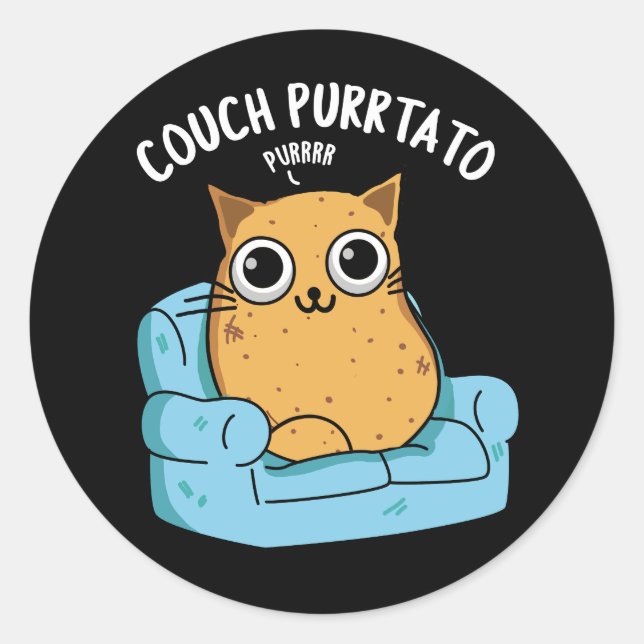 Couch Purrtato Funny Potato Pun Dark BG Classic Round Sticker (Front)