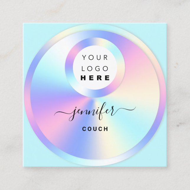 Couch Therapist Holograph QR Code Logo Photo Aqua Square Business Card (Front)
