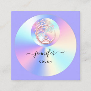 Couch Therapist Holograph QR Logo Yoga Purple Square Business Card