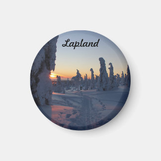 Couché de soleil sur la forêt enneigé de Laponie Magnet