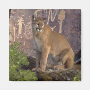 Cougar and Pictographs Magnet