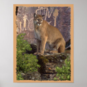 Cougar and Pictographs Poster