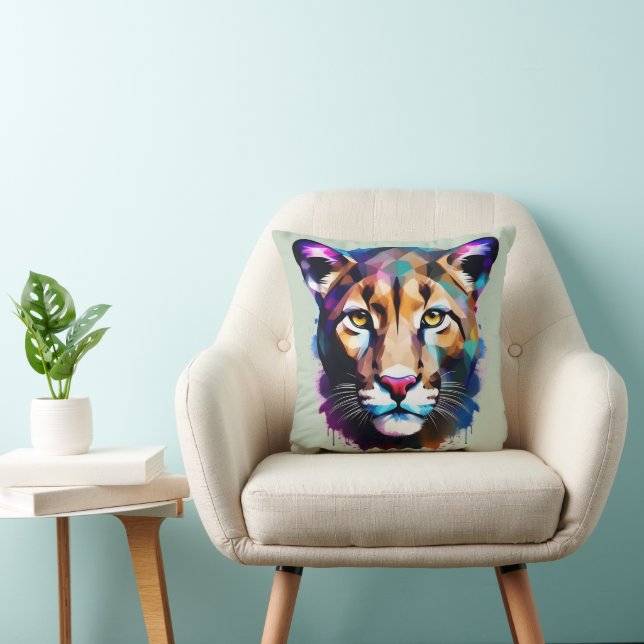 Cougar Colour Splash Abstract Art, Cushion (Chair)