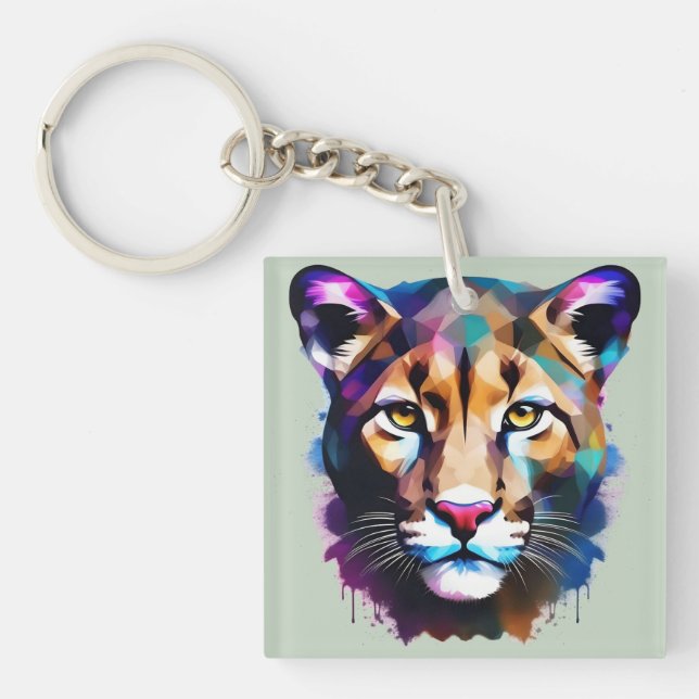 Cougar Colour Splash Abstract Art, Key Ring (Front)