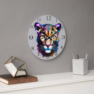 Cougar Colour Splash Abstract Art, Large Clock