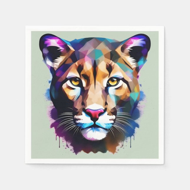 Cougar Colour Splash Abstract Art, Napkin (Front)
