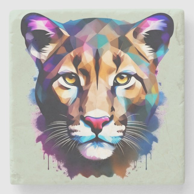 Cougar Colour Splash Abstract Art, Stone Coaster (Front)
