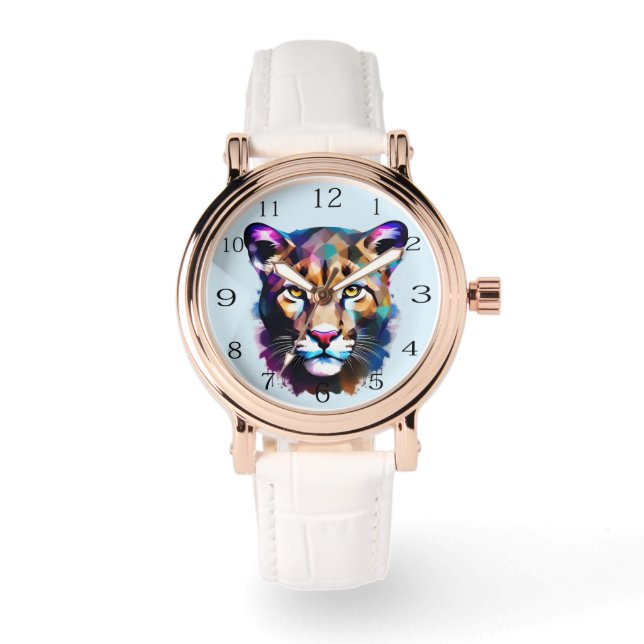 Cougar Colour Splash Abstract Art, Watch (Front)