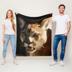 Cougar Face  Wildlife Fleece Blanket
