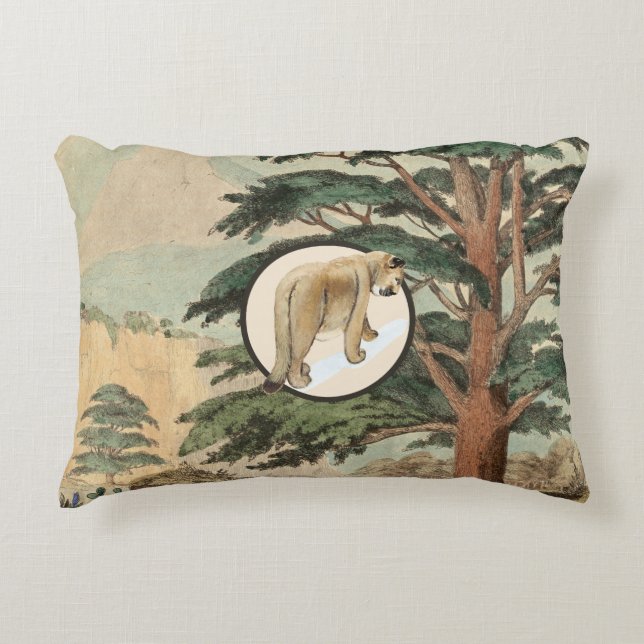 Cougar In Natural Habitat Illustration Decorative Cushion (Front)