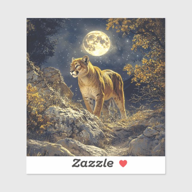 Cougar in the Moonlight Wildlife Art (Sheet)