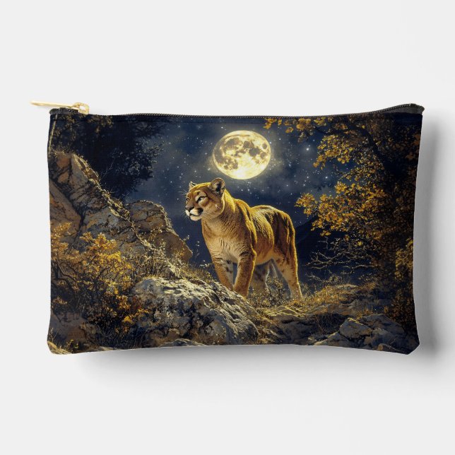 Cougar in the Moonlight Wildlife Art Accessory Pouch (Front)