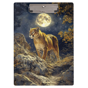 Cougar in the Moonlight Wildlife Art Clipboard