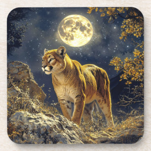 Cougar in the Moonlight Wildlife Art Coaster
