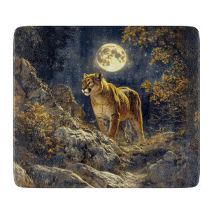Cougar in the Moonlight Wildlife Art Cutting Board