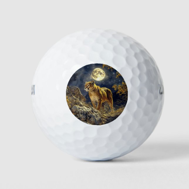 Cougar in the Moonlight Wildlife Art Golf Balls (Front)