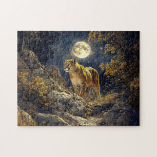Cougar in the Moonlight Wildlife Art Jigsaw Puzzle