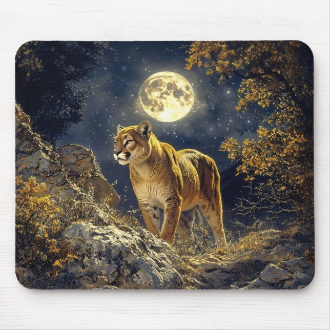 Cougar in the Moonlight Wildlife Art Mouse Pad (Front)