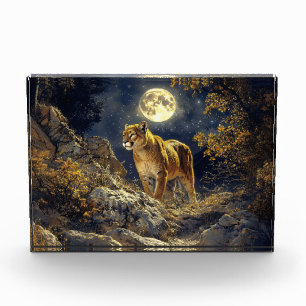 Cougar in the Moonlight Wildlife Art Photo Block