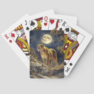 Cougar in the Moonlight Wildlife Art Playing Cards