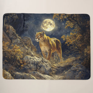 Cougar in the Moonlight Wildlife Art Sherpa Blanket