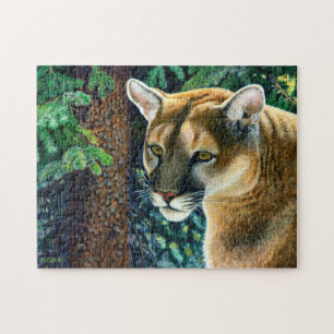 Cougar In The Woods, Acrylic Painting Jigsaw Puzzle