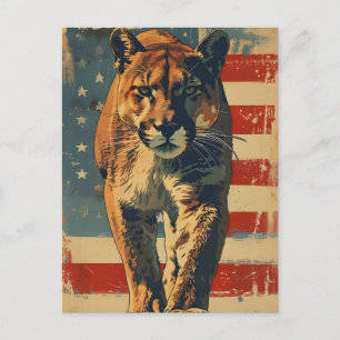 Cougar Mountain lion american flag vintage Postcard