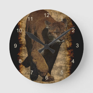 Cougar Mountain-Lion Art on a Wildlife Wall Clock