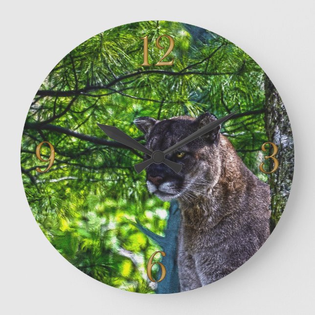 Cougar Mountain Lion Big Cat Art Design 6 Large Clock (Front)