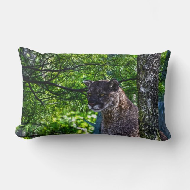 Cougar Mountain Lion Big Cat Art Design 6 Lumbar Cushion (Front)