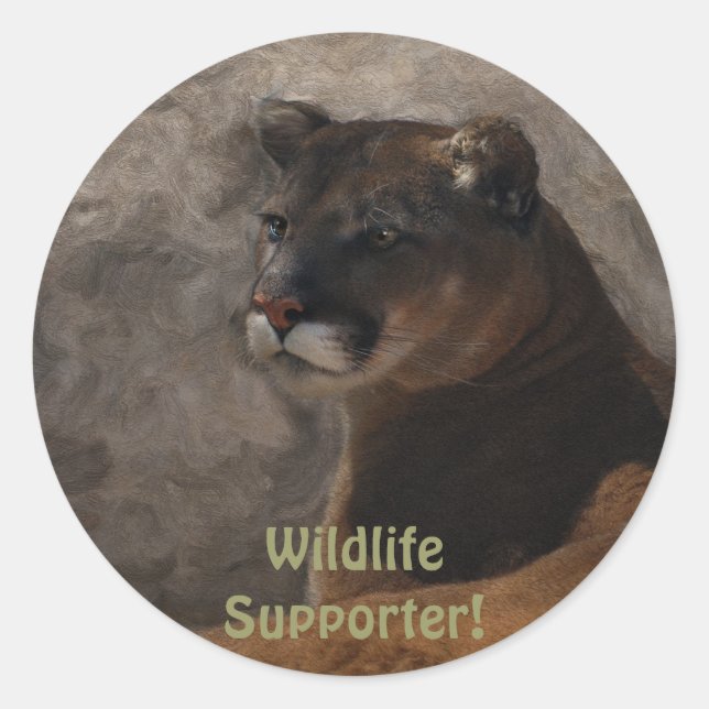 Cougar Mountain Lion Big Cat Art Design Classic Round Sticker (Front)