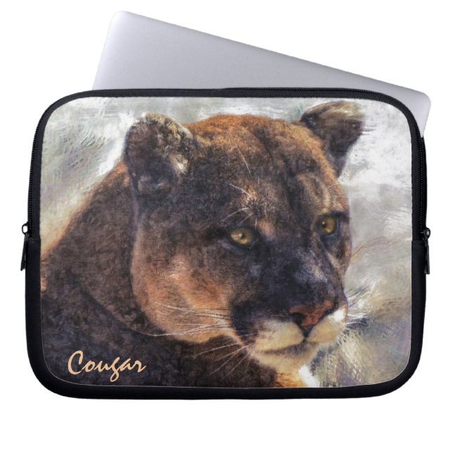 Cougar Mountain Lion Big Cat Art Design Laptop Sleeve (Front)