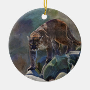 Cougar Mountain Lion Big Cat Painting 5 Ceramic Ornament