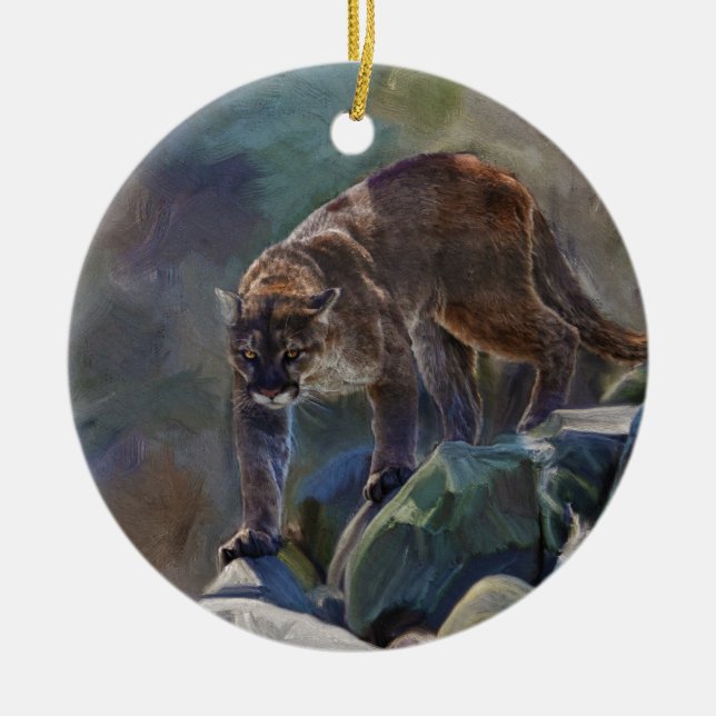 Cougar Mountain Lion Big Cat Painting 5 Ceramic Ornament (Front)