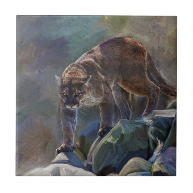 Cougar Mountain Lion Big Cat Painting 5 Ceramic Tile (Front)