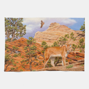 Cougar Mountain Lion In Zion National Park Tea Towel
