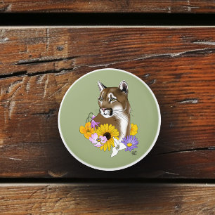 Cougar Mountain Lion Puma Flowers Ceramic Knob