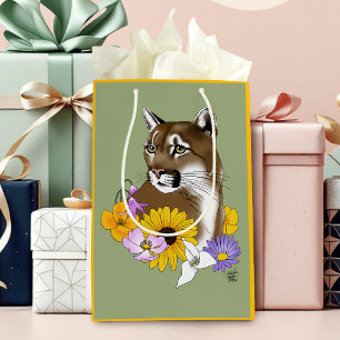 Cougar Mountain Lion Puma Flowers Medium Gift Bag
